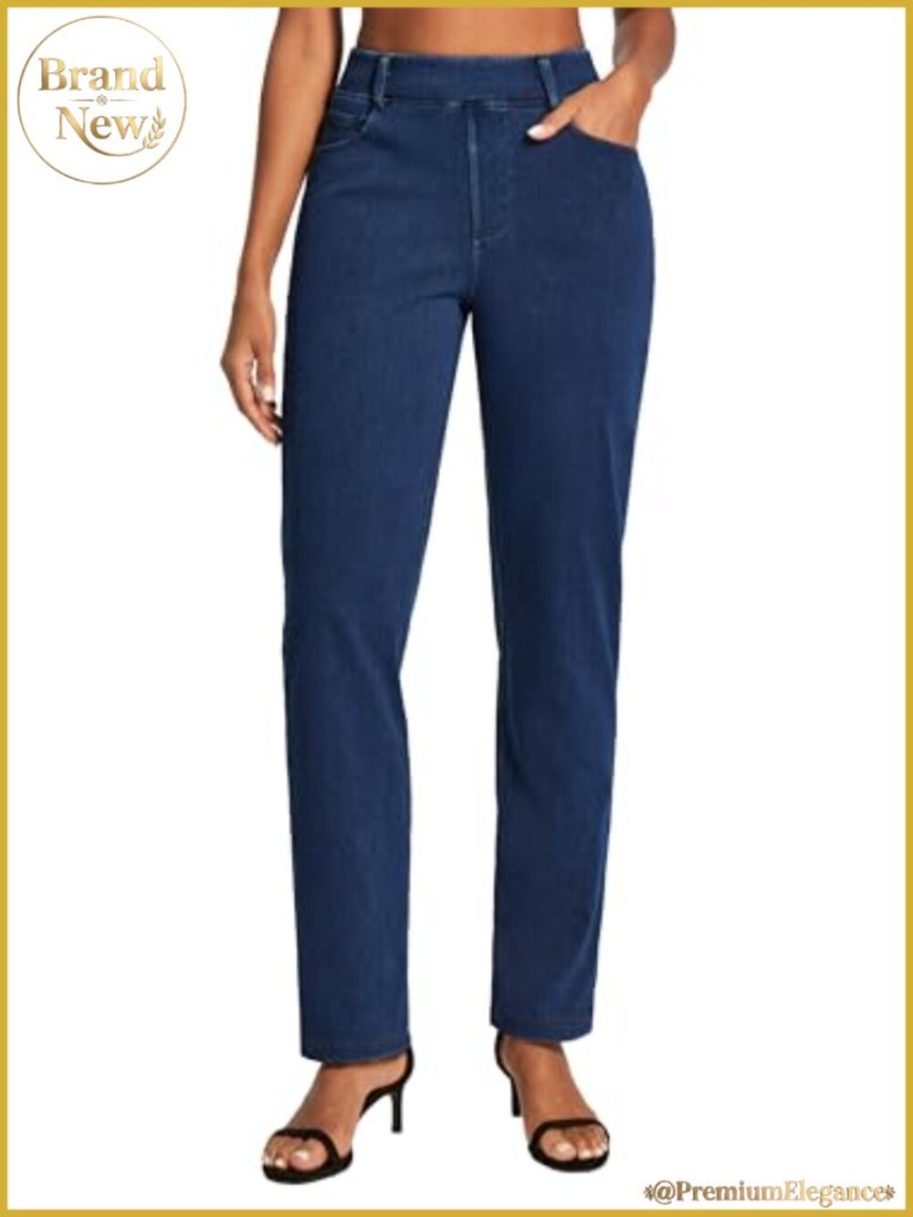 Stretchy Straight Leg Jeans for Women Pull On High Waisted Tummy Control
